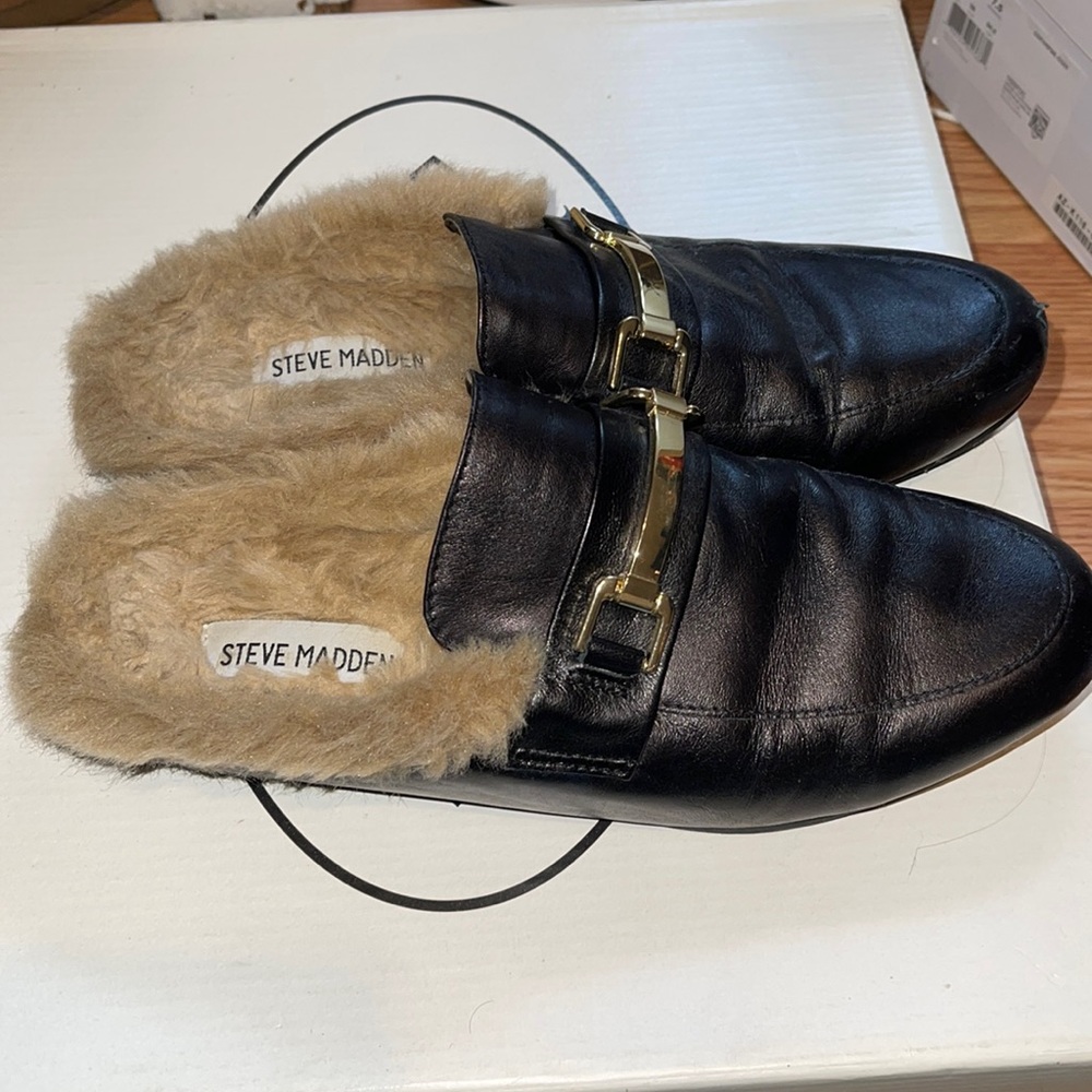 REAL LEATHER FAUX FUR SLIDES